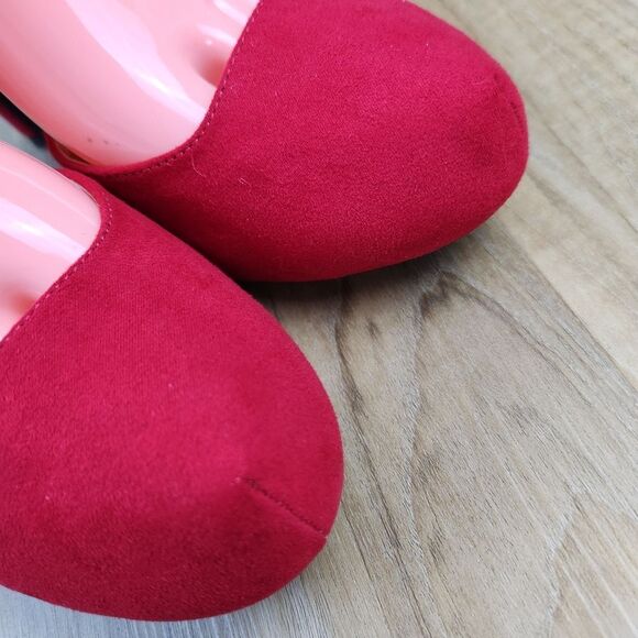 🩵NIB Red Faux Suede Leather Double Ankle Strap Platform Heels Size 7.5 - Picture 10 of 14